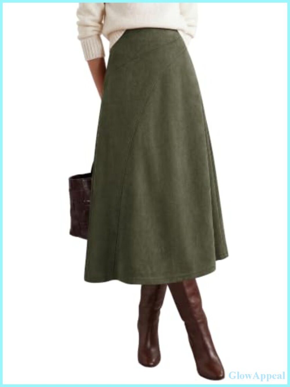 Faux Suede Midi Skirt High Waisted A-Line Long Fall Winter